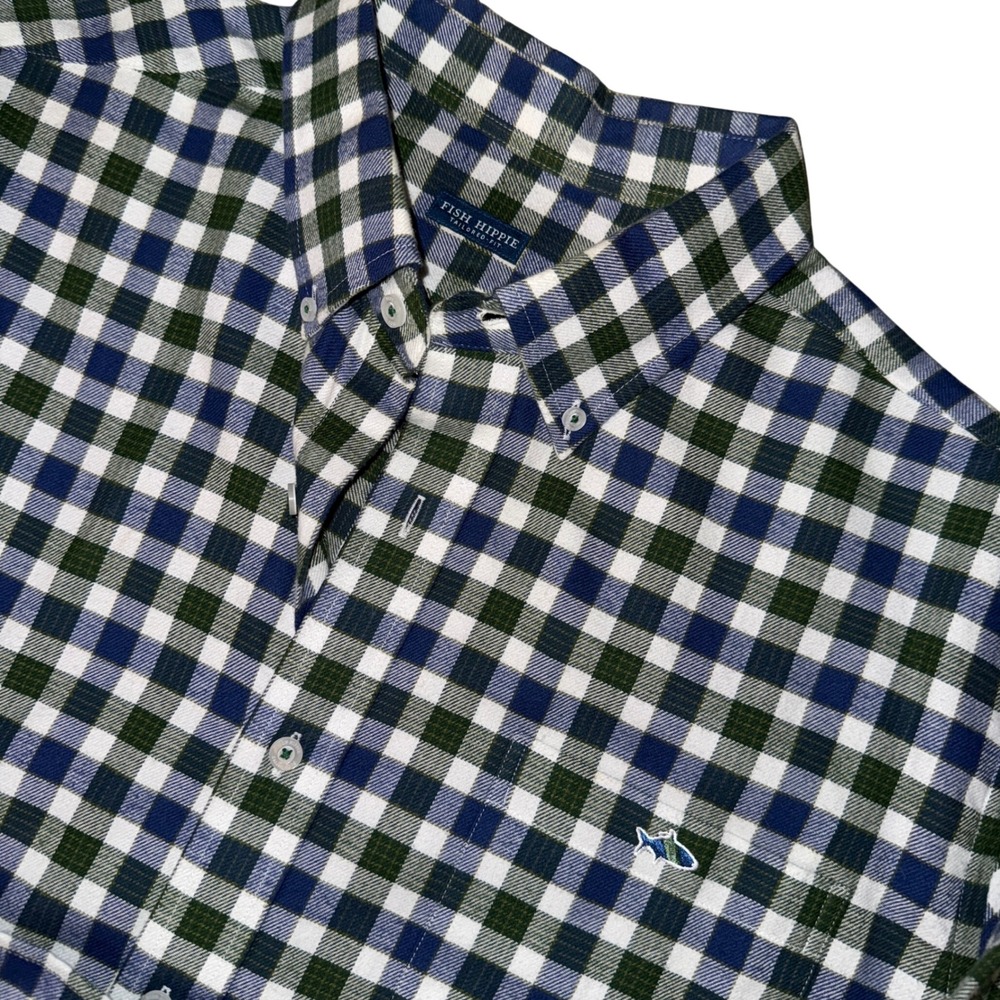 Fish Hippie Tailored Fit Button Down Shirt Mens XL Gingham‎ Plaid Long Sleeve